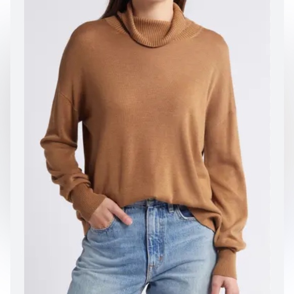 Treasure and bound brown turtle neck pullover viscose nylon sweater size medium - Picture 1 of 13